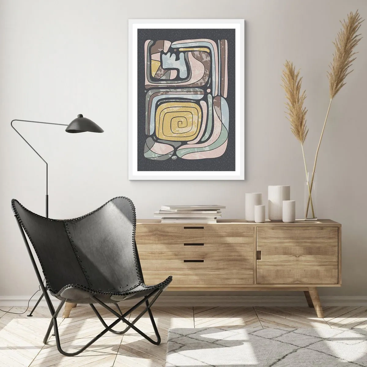 Poster în ramă albă - Abstracție în spirit precolumbian - 70x100 cm