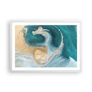 Poster în ramă albă - Vârtej de aur și turcoaz - 70x50 cm