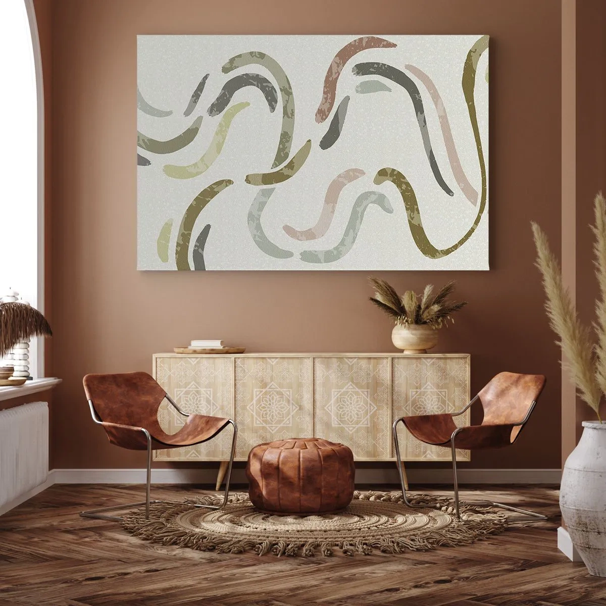 Tablou pe pânză Canvas - Arcuri abstracte în culori pastelate - 70x50cm - Dansul vesel al abstracției - Decorațiune modernă pentru perete pentru living și dormitor ARTTOR