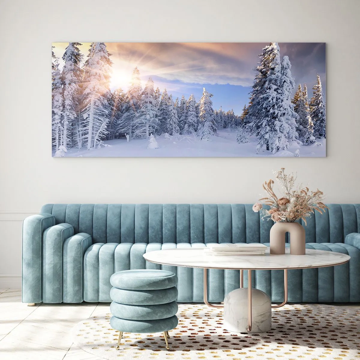 Tablou pe sticlă - Spectacolul naturii înzăpezite - 100x40 cm