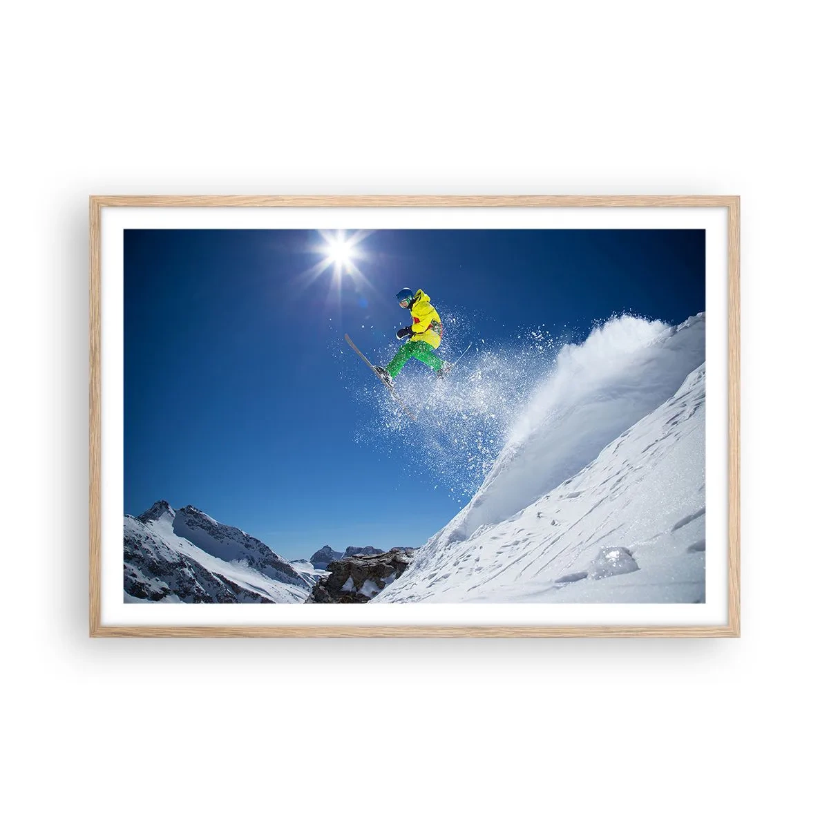 Poster în ramă de stejar deschis - Dansând cu munții - 91x61 cm