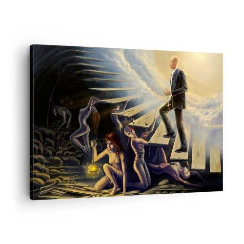 Tablou pe pânză Canvas - O scenă simbolică a drumului spre lumină printr-o scară dărăpănată - 70x50cm - O călătorie dantescă spre lumină - Decorațiune modernă pentru perete pentru living și dormitor ARTTOR
