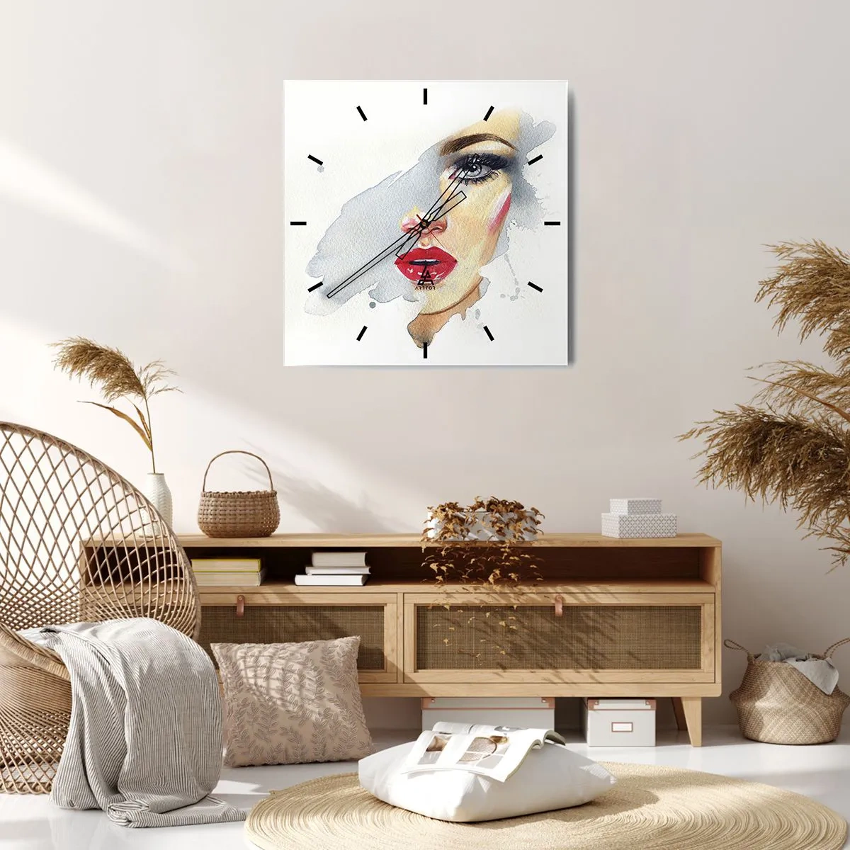 Ceas de perete - Ceas pe sticlă - Reflecție într-o picătură de apă - 30x30 cm