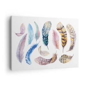 Tablou pe pânză Canvas - Pene colorate într-un stil delicat de acuarelă - 70x50cm - Ușoare și colorate - Decorațiune modernă pentru perete pentru living și dormitor ARTTOR