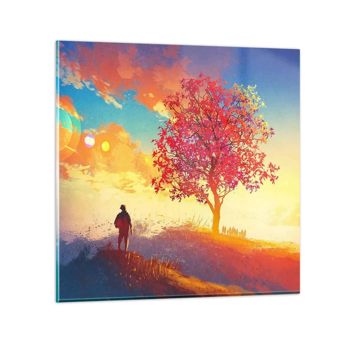 Tablou pe sticlă - Pelerin la destinație - 70x70 cm