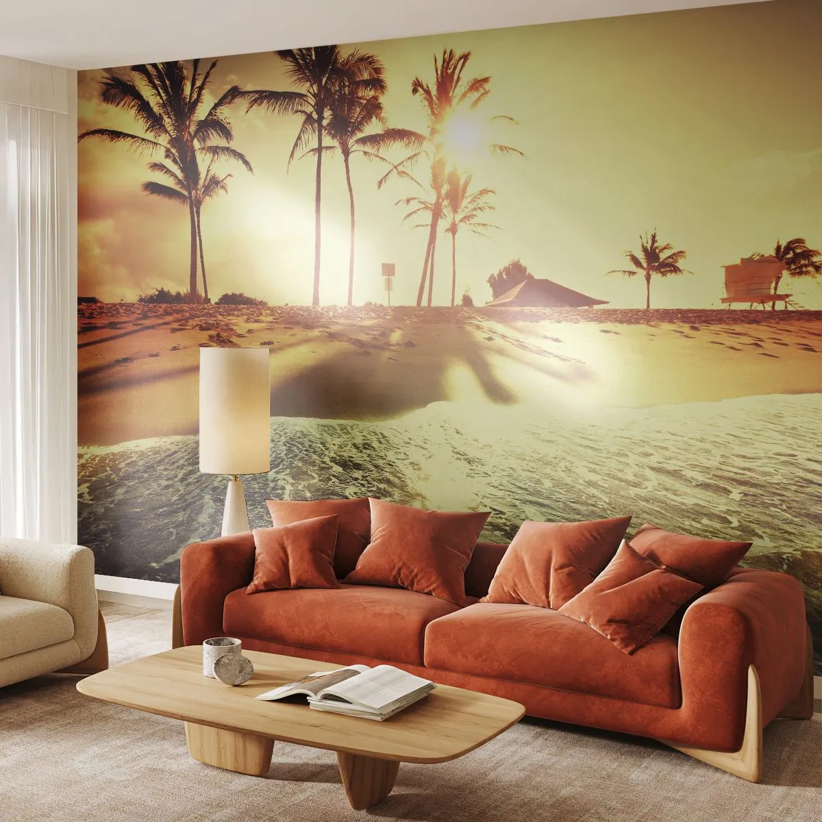 Tapet Premium Sand - California după-amiază - Peisaj, plajă, Palmier de nuca de cocos - 100x70 cm