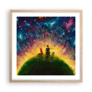 Poster în ramă de stejar deschis - Dragoste și prietenie - întreaga lume - 50x50 cm