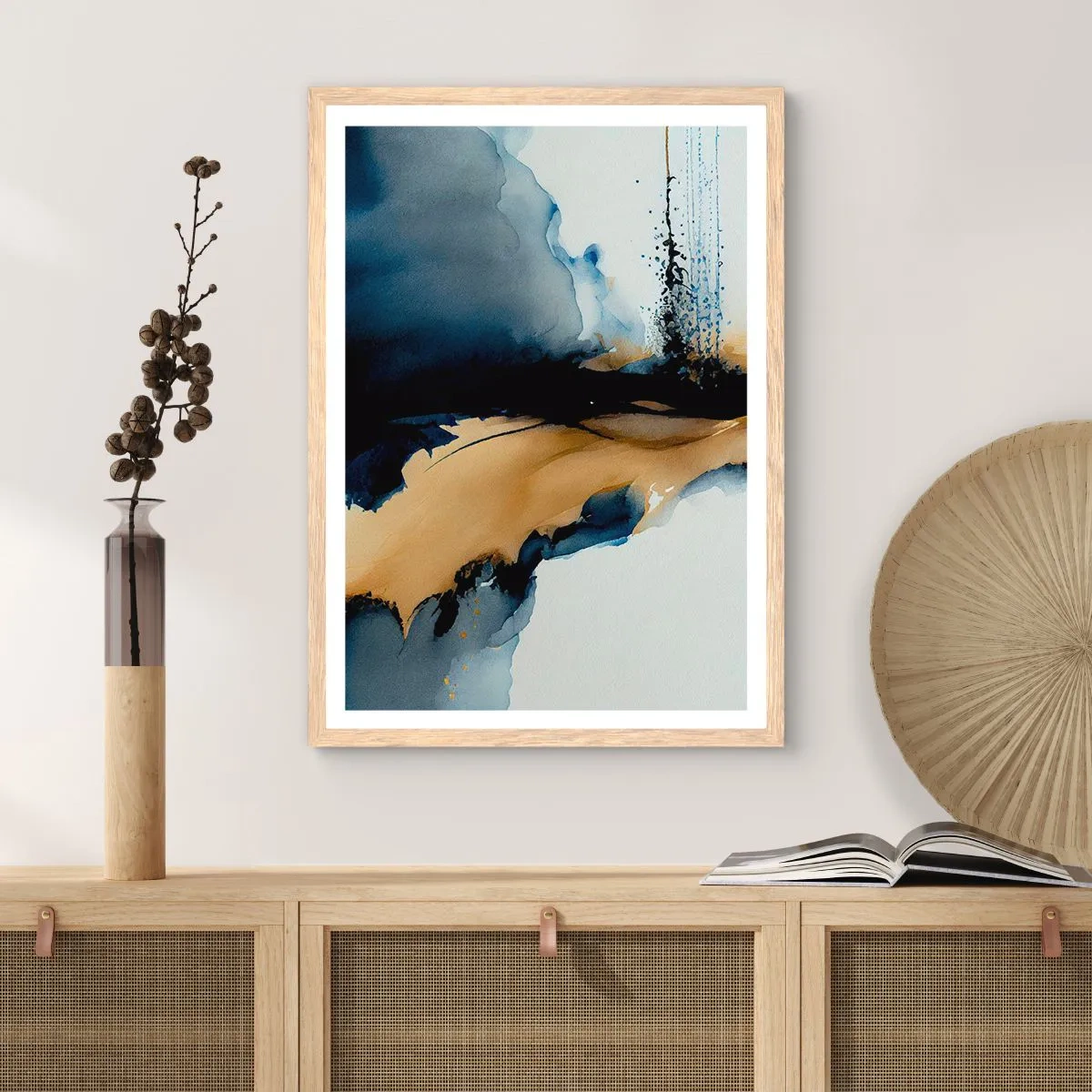 Poster în ramă de stejar deschis - În spatele cortinei - 70x100 cm