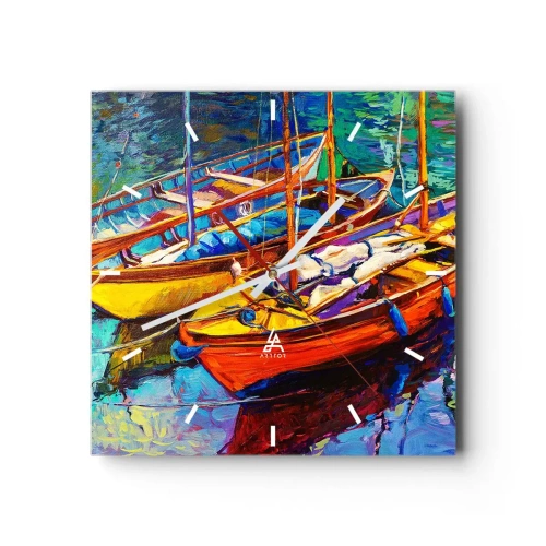 Ceas de perete - Ceas pe sticlă - Pe o apă plină de culoare - 30x30 cm