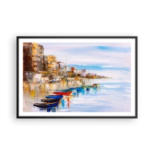 Poster în ramă neagră - Port urban multicolor - 91x61 cm
