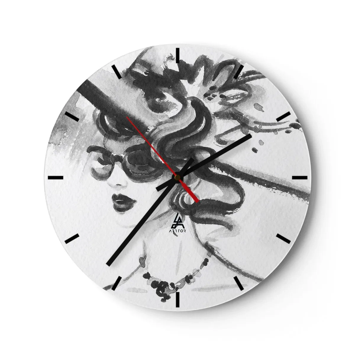 Ceas de perete - Ceas pe sticlă - Dama cu caracter - 40x40 cm