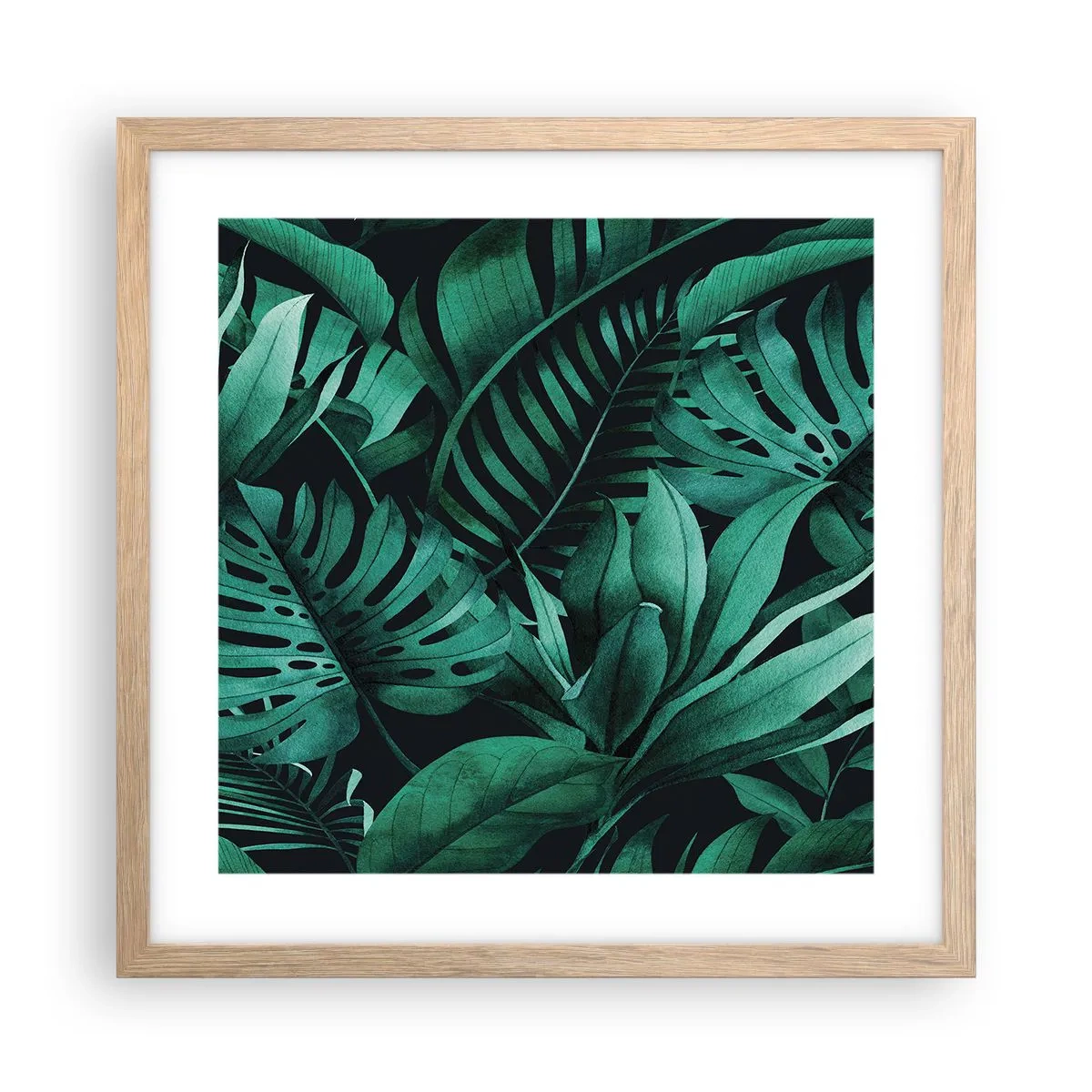 Poster în ramă de stejar deschis - Profunzimea verdelui tropical - 40x40 cm