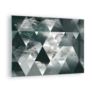 Tablou pe sticlă - Compoziție abstractă de triunghiuri cu motiv de undă de apă - 70x50cm - O perspectivă de cristal - Decorațiune modernă pentru perete pentru living și dormitor ARTTOR