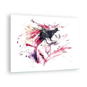 Tablou pe sticlă - O figură abstractă în culori dinamice de acuarelă. - 70x50cm - Împlinirea amoroasă - Decorațiune modernă pentru perete pentru living și dormitor ARTTOR