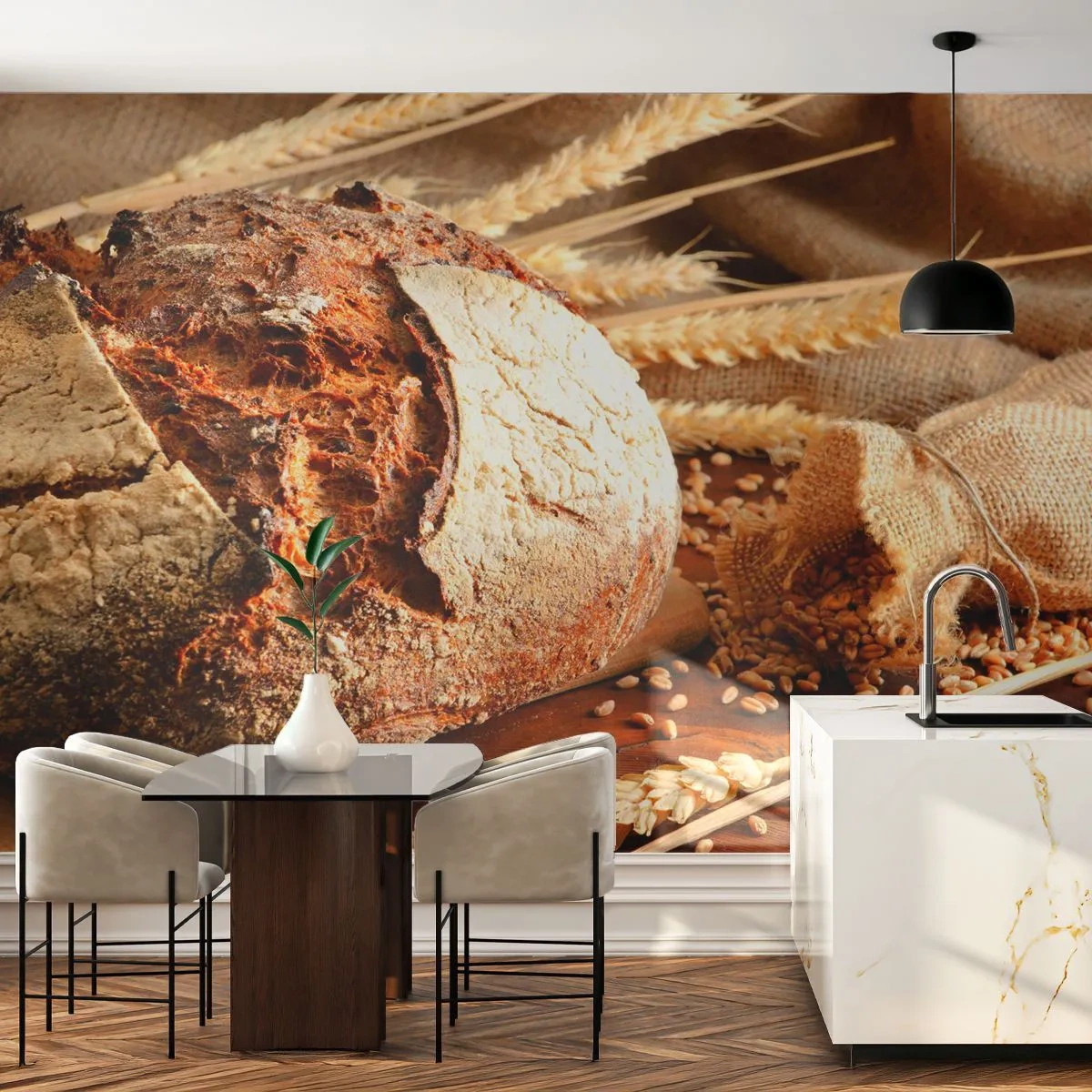 Tapet Premium Canvas - Apetisantă, parfumată, crocantă - Pâine, Boabe de grâu, Gastronomie - 250x175 cm