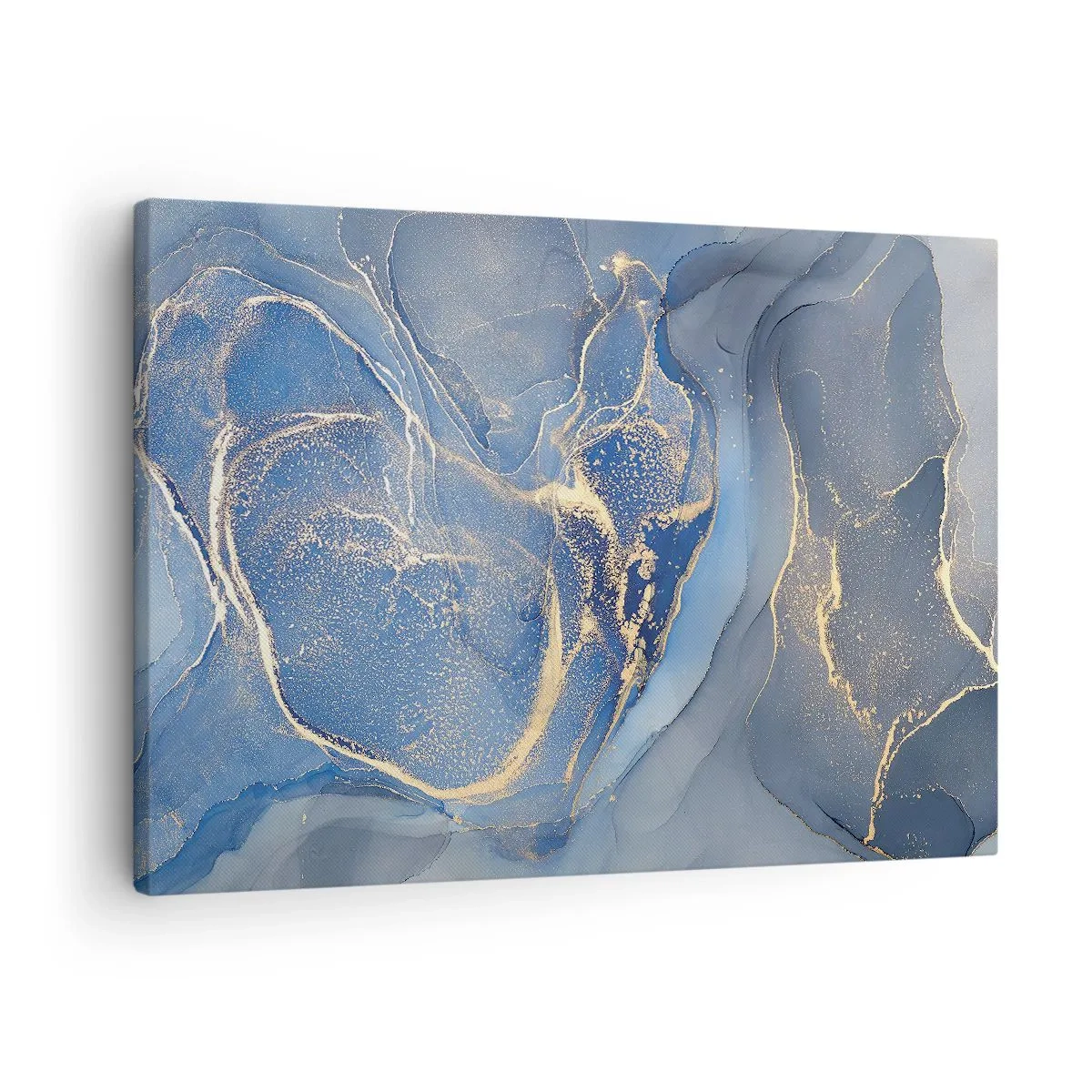 Tablou pe pânză Canvas - Modele abstracte albastre cu accente aurii - 70x50cm - Praf de aur - Decorațiune modernă pentru perete pentru living și dormitor ARTTOR