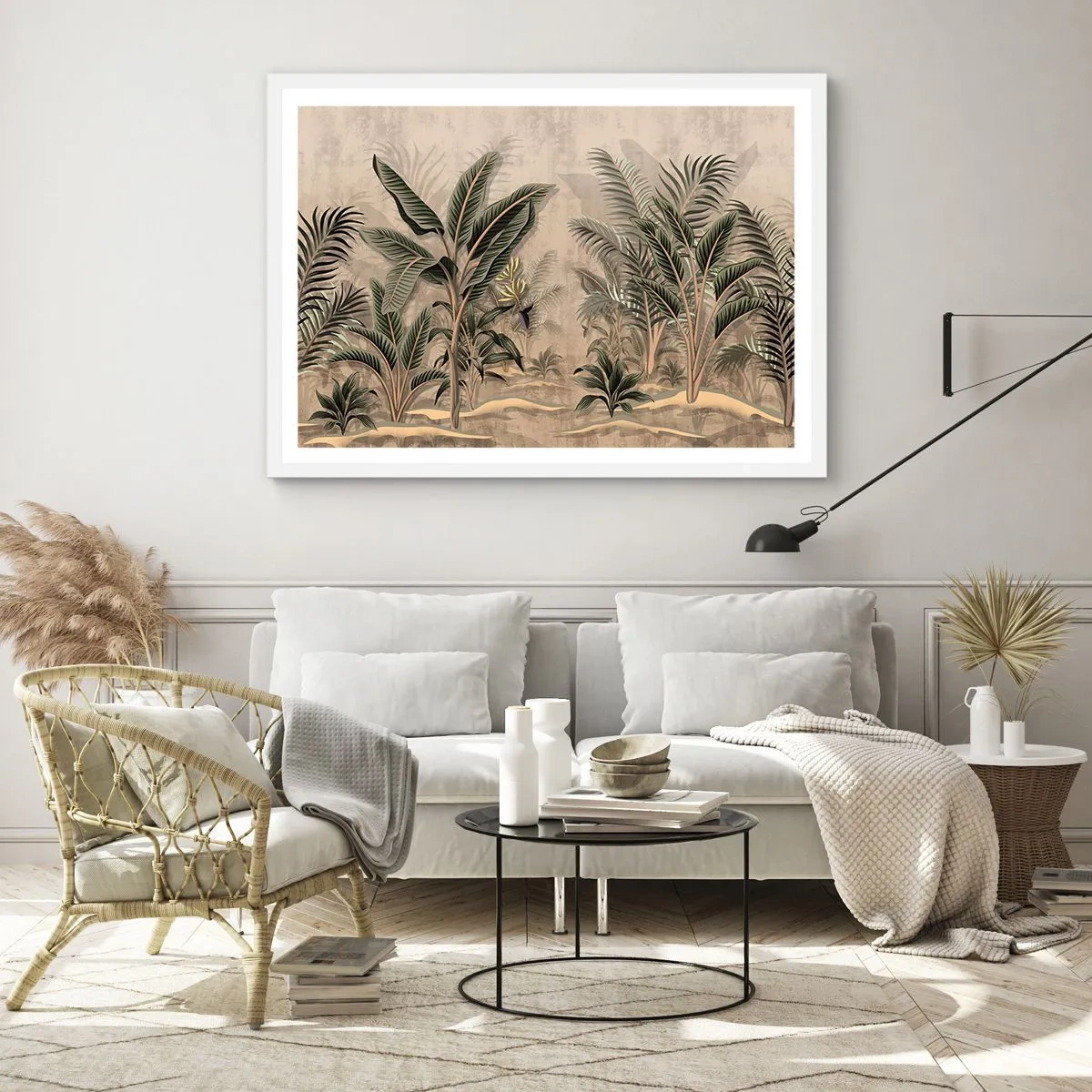 Poster în ramă albă - Gravură în stil colonial - 100x70 cm