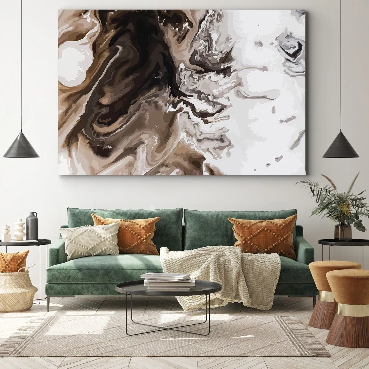 Tablou pe pânză Canvas - Abstracție în nuanțe de maro cu linii dinamice - 70x50cm - Cadrilul culorilor - Decorațiune modernă pentru perete pentru living și dormitor ARTTOR
