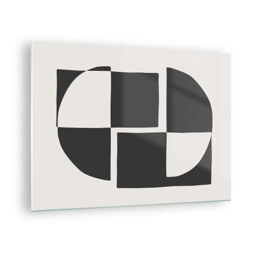 Tablou pe sticlă - Compoziție geometrică din forme alb-negru - 70x50cm - Antiteză - sinteză - Decorațiune modernă pentru perete pentru living și dormitor ARTTOR