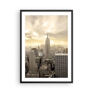 Poster în ramă neagră - Panoramă a orașului New York cu Empire State Building - 50x70cm - New York țesut din gri - Decorațiune modernă pentru perete pentru living și dormitor ARTTOR