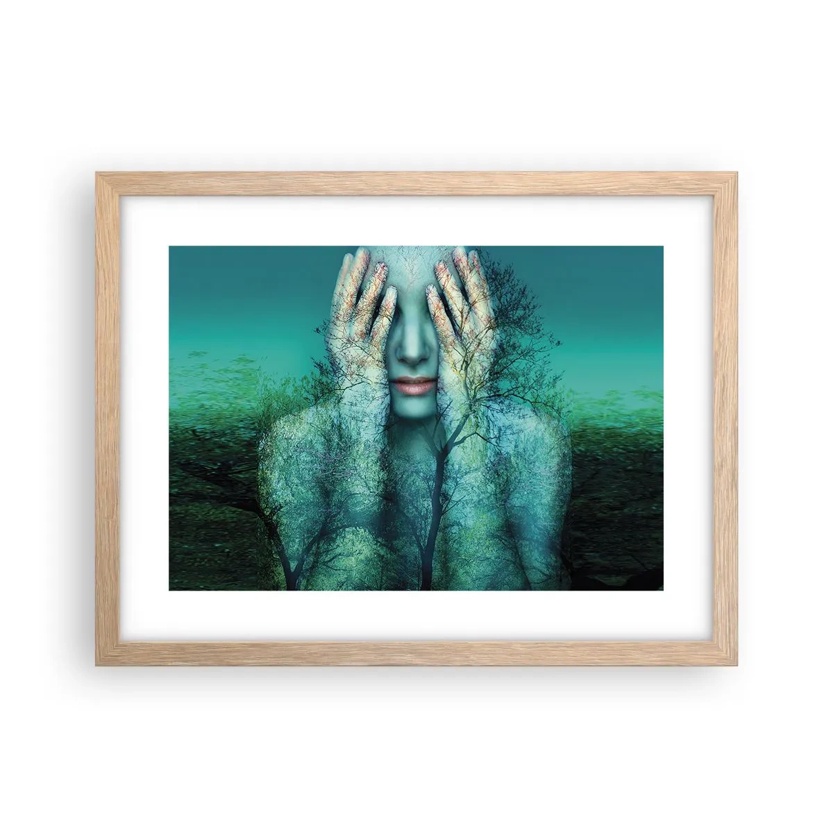 Poster în ramă de stejar deschis - Scufundată în albastru - 40x30 cm