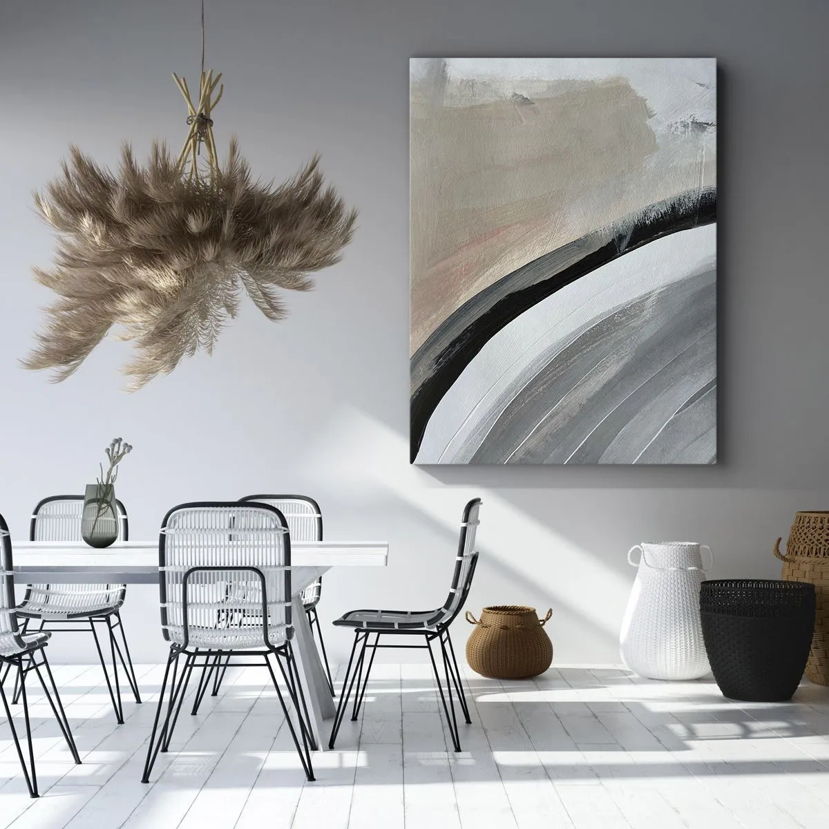 Tablou pe pânză - Compoziție: arc de negru și gri - 45x80 cm