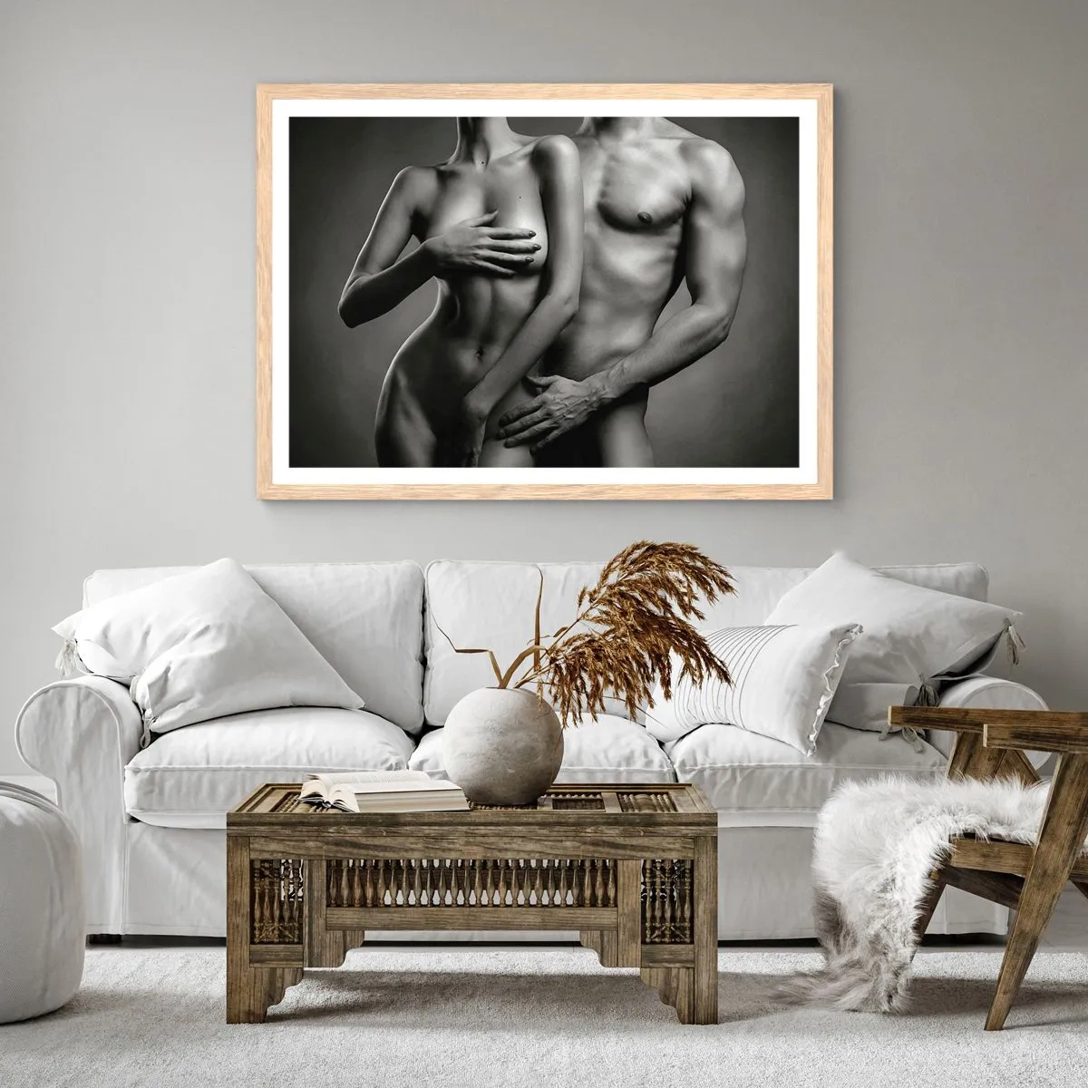 Poster în ramă de stejar deschis - Adam și Eva - 100x70 cm