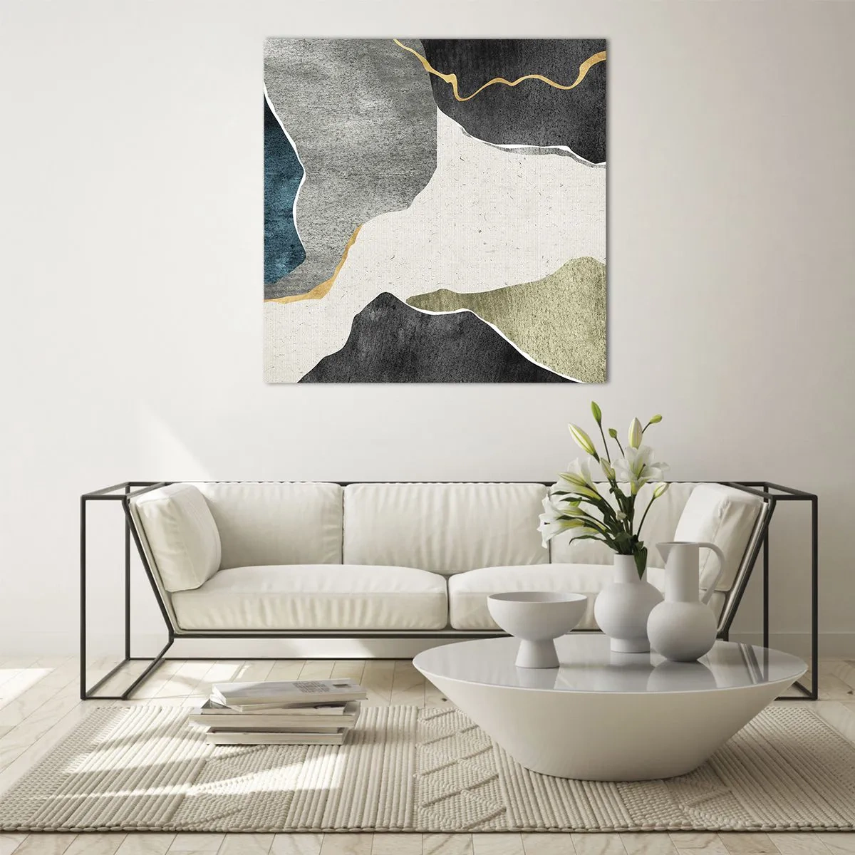 Tablou pe sticlă - Compoziție mozaic cu fir de aur - 50x50 cm