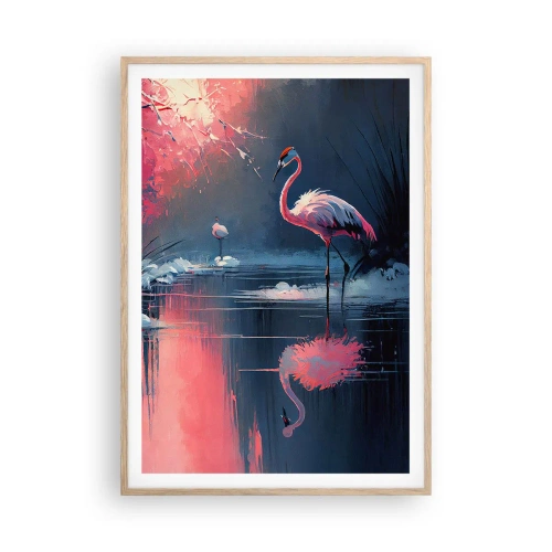 Poster în ramă de stejar deschis - Reculegere pentru păsări - 70x100 cm