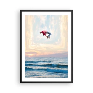 Poster în ramă neagră - Un bărbat sare în cer peste ocean la apus - 50x70cm - Spre o altă dimensiune - Decorațiune modernă pentru perete pentru living și dormitor ARTTOR