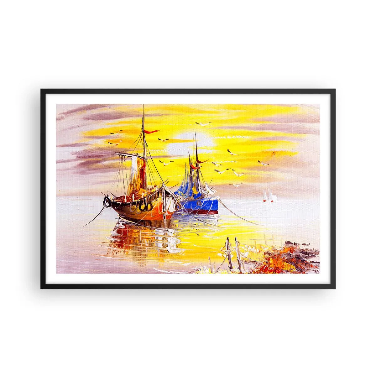 Poster în ramă neagră - O binemeritată odihnă în port - 91x61 cm