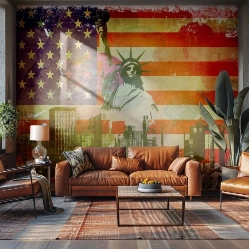 Tapet Premium Sand - Viva America! - New York, STATELE UNITE ALE AMERICII, Statuia Libertății - 400x280 cm