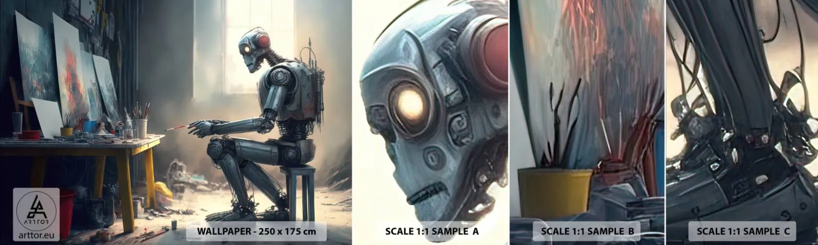 Mostră tapet autocolant Deluxe Sticker - Actul de creație - Bucată, Pictura, Robot - 100x30 cm