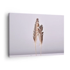 Tablou pe pânză Canvas - Pene delicate pe un fundal deschis, într-un stil minimalist - 70x50cm - Împotriva neantului - Decorațiune modernă pentru perete pentru living și dormitor ARTTOR