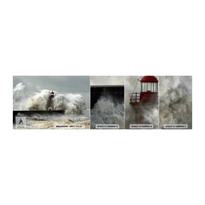 Mostră tapet Premium Canvas - Mânia oceanului - Peisaj, Far, Furtună - 100x30 cm