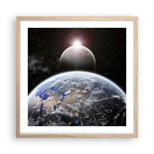 Poster în ramă de stejar deschis - Peisaj cosmic - răsărit de soare - 50x50 cm