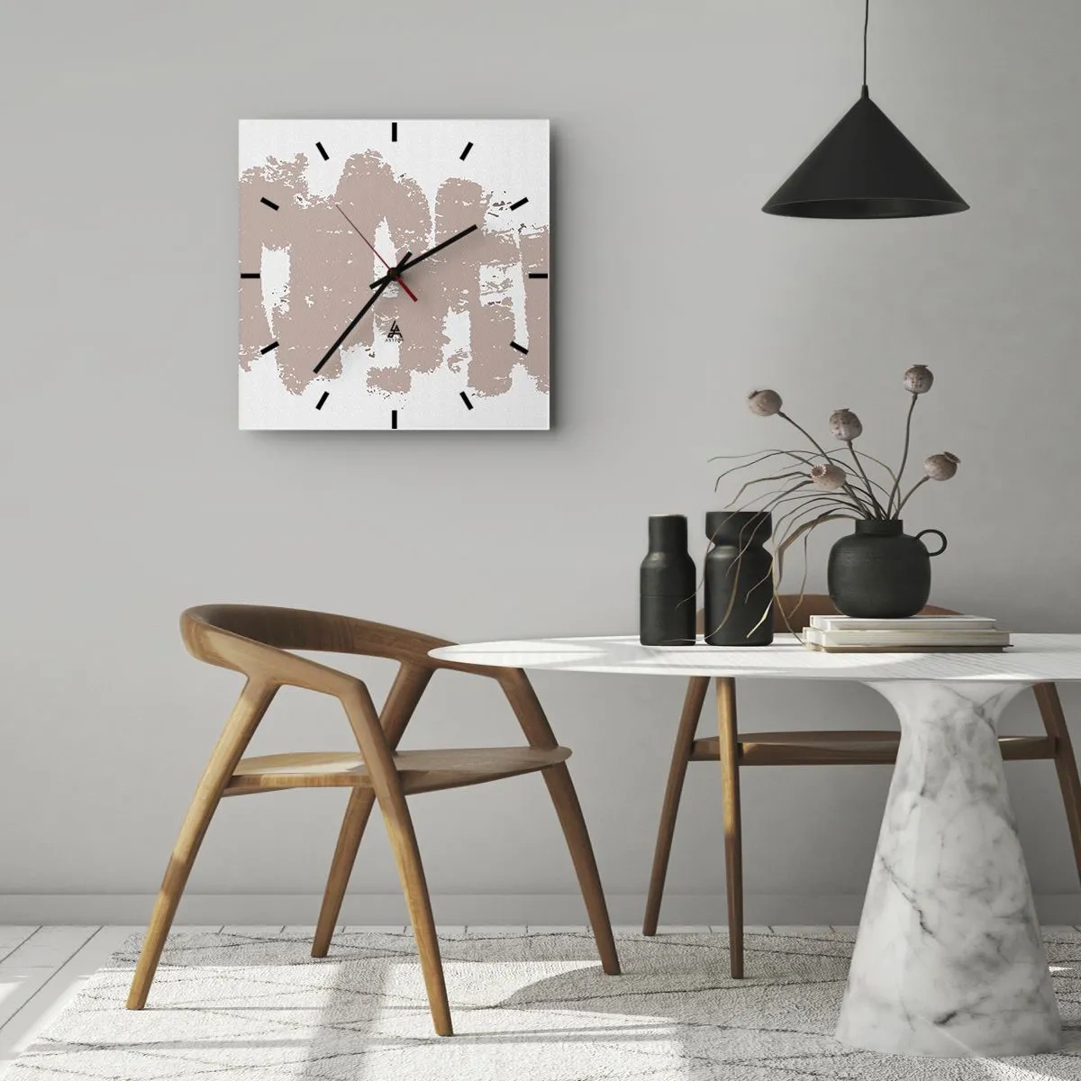 Ceas de perete - Ceas pe sticlă - Abstracție în roz moale - 40x40 cm