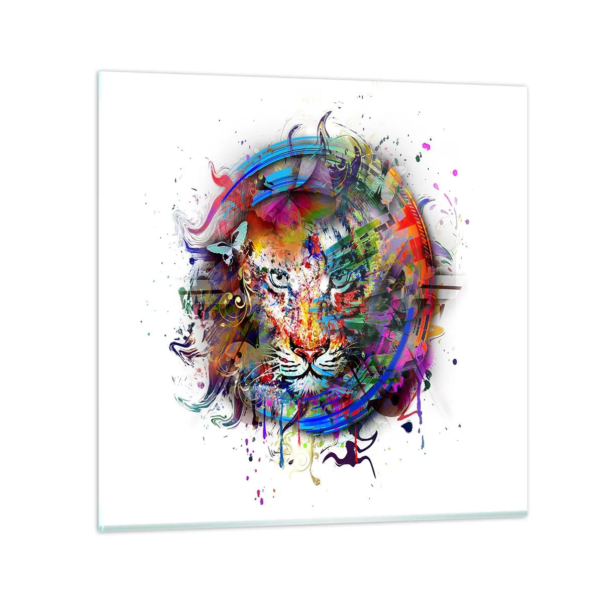 Tablou pe sticlă - Ascunzându-se în spatele voalului curcubeu - 50x50 cm