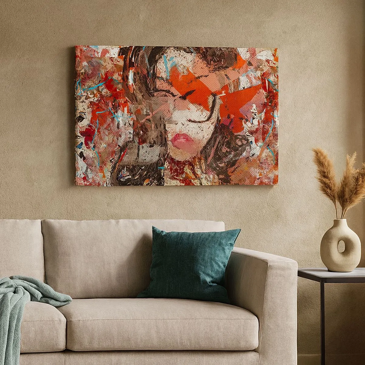 Tablou pe pânză Canvas - Portret abstract al unei femei în culori intense - 70x50cm - Chiar nu știe nimeni cum ești tu - Decorațiune modernă pentru perete pentru living și dormitor ARTTOR
