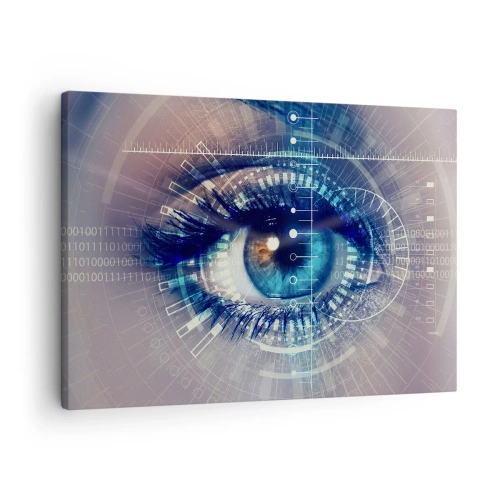 Tablou pe pânză Canvas - Un ochi tehnologic cu o interfață futuristă - 70x50cm - Crezi că mă cunoști - Decorațiune modernă pentru perete pentru living și dormitor ARTTOR