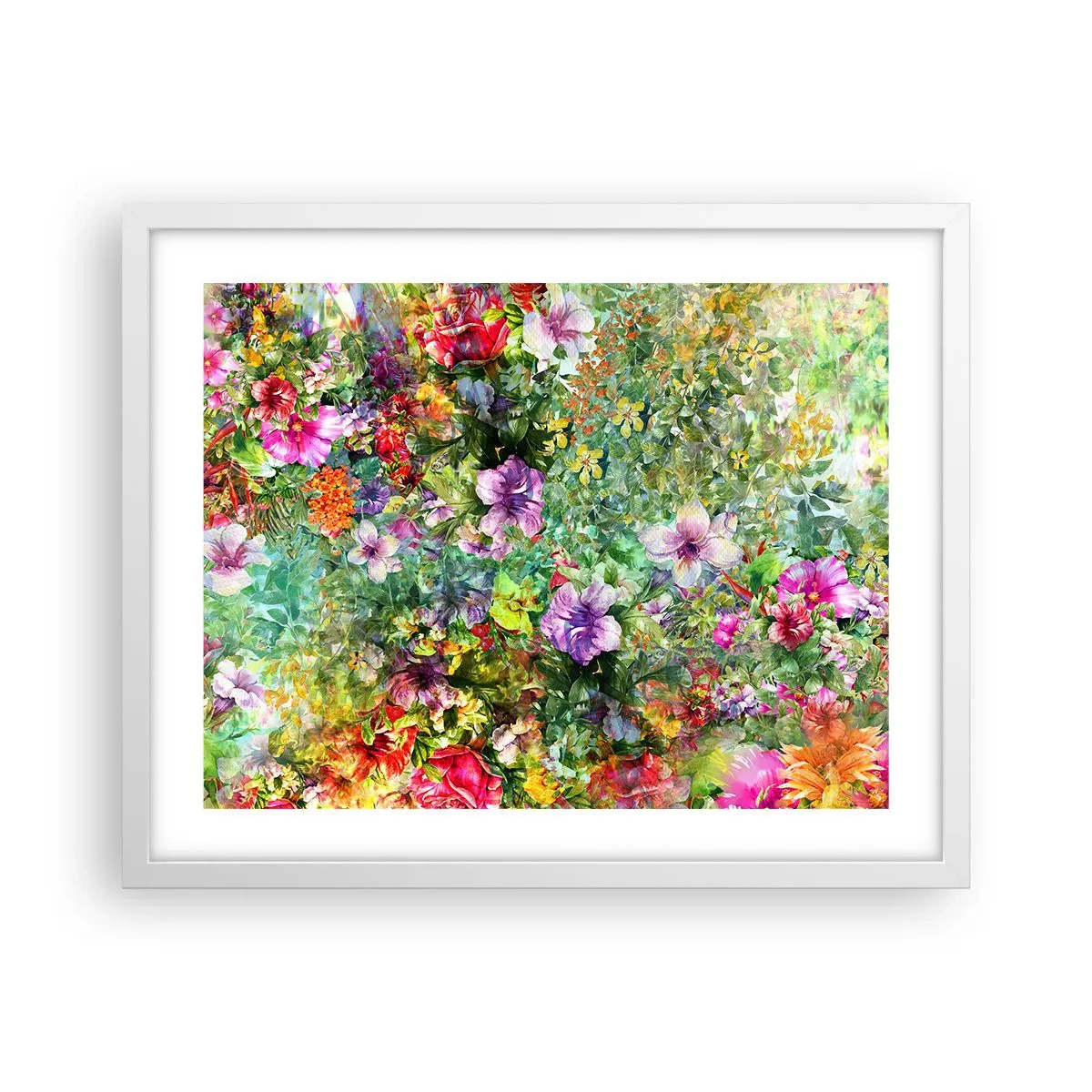Poster în ramă albă - Să ne pierdem în flori - 50x40 cm
