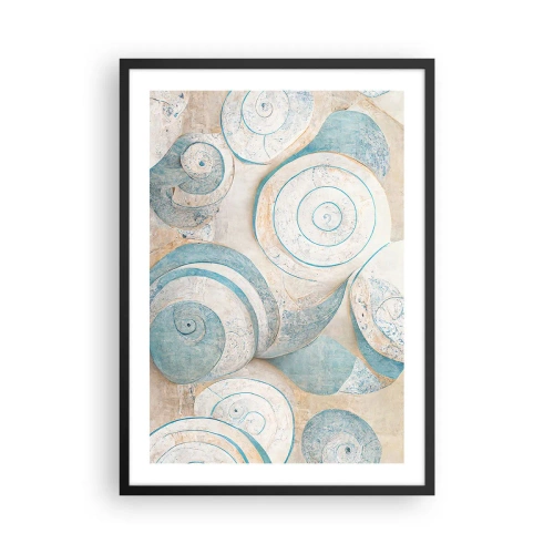 Poster în ramă neagră - Spirale abstracte în nuanțe de albastru și bej - 50x70cm - Ce ascunde cochilia? - Decorațiune modernă pentru perete pentru living și dormitor ARTTOR