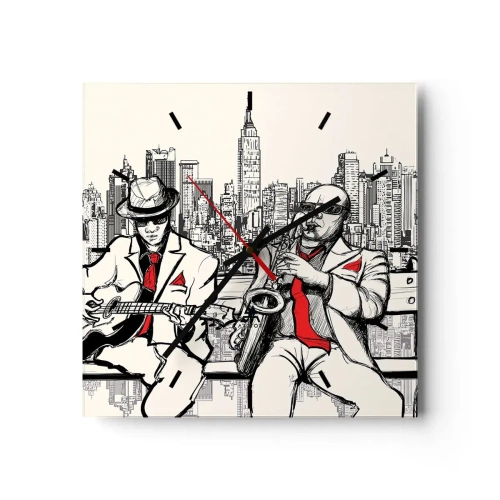 Ceas de perete - Ceas pe sticlă - Improvizație la New York - 30x30 cm