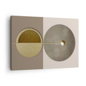 Tablou pe pânză Canvas - Cercuri abstracte în nuanțe de auriu și bej - 70x50cm - Echilibru perfect - Decorațiune modernă pentru perete pentru living și dormitor ARTTOR