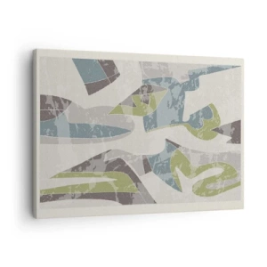 Tablou pe pânză Canvas - Forme abstracte în verde și albastru pe un fundal deschis - 70x50cm - Compoziție din spatele geamului - Decorațiune modernă pentru perete pentru living și dormitor ARTTOR