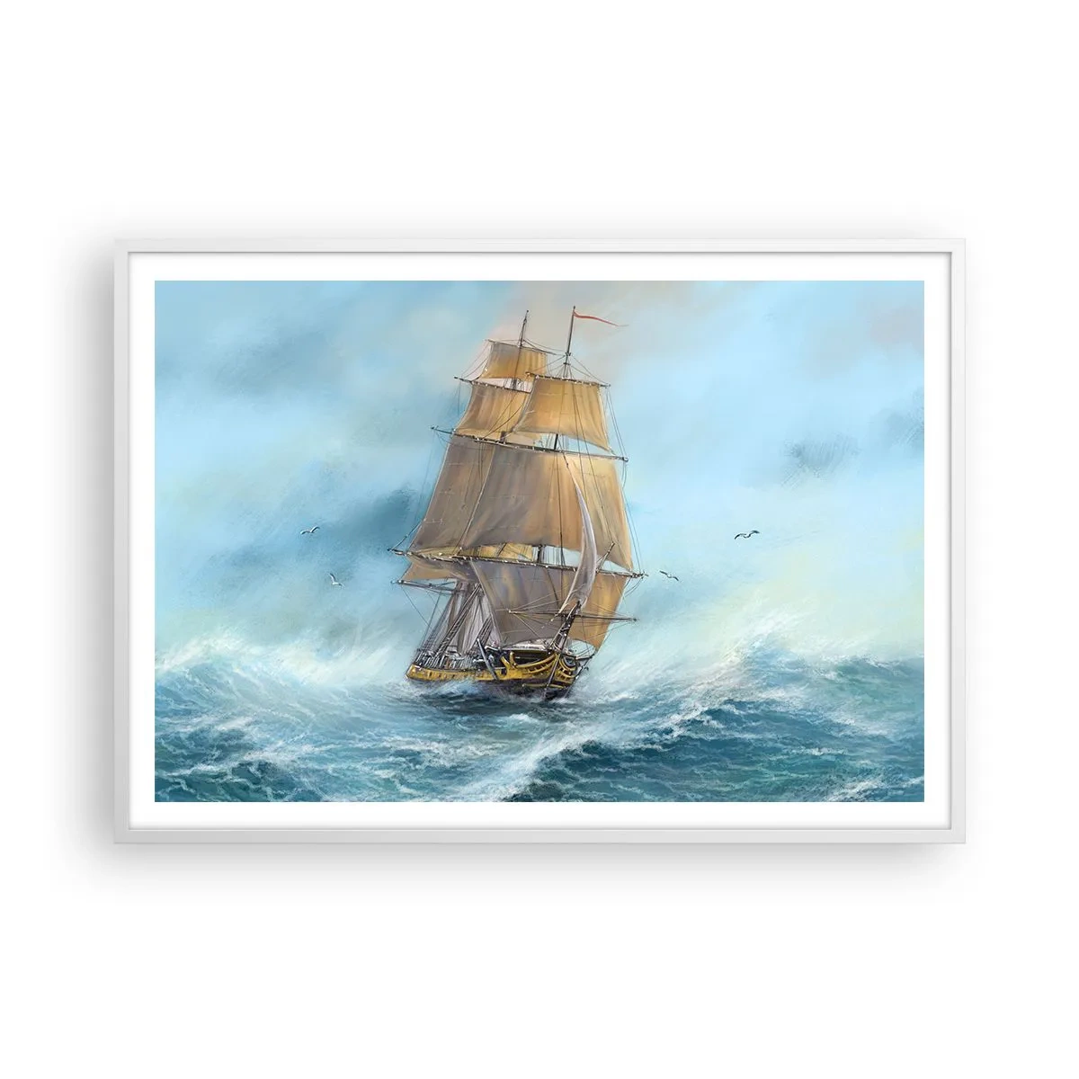 Poster în ramă albă - Rulează pe valuri - 100x70 cm