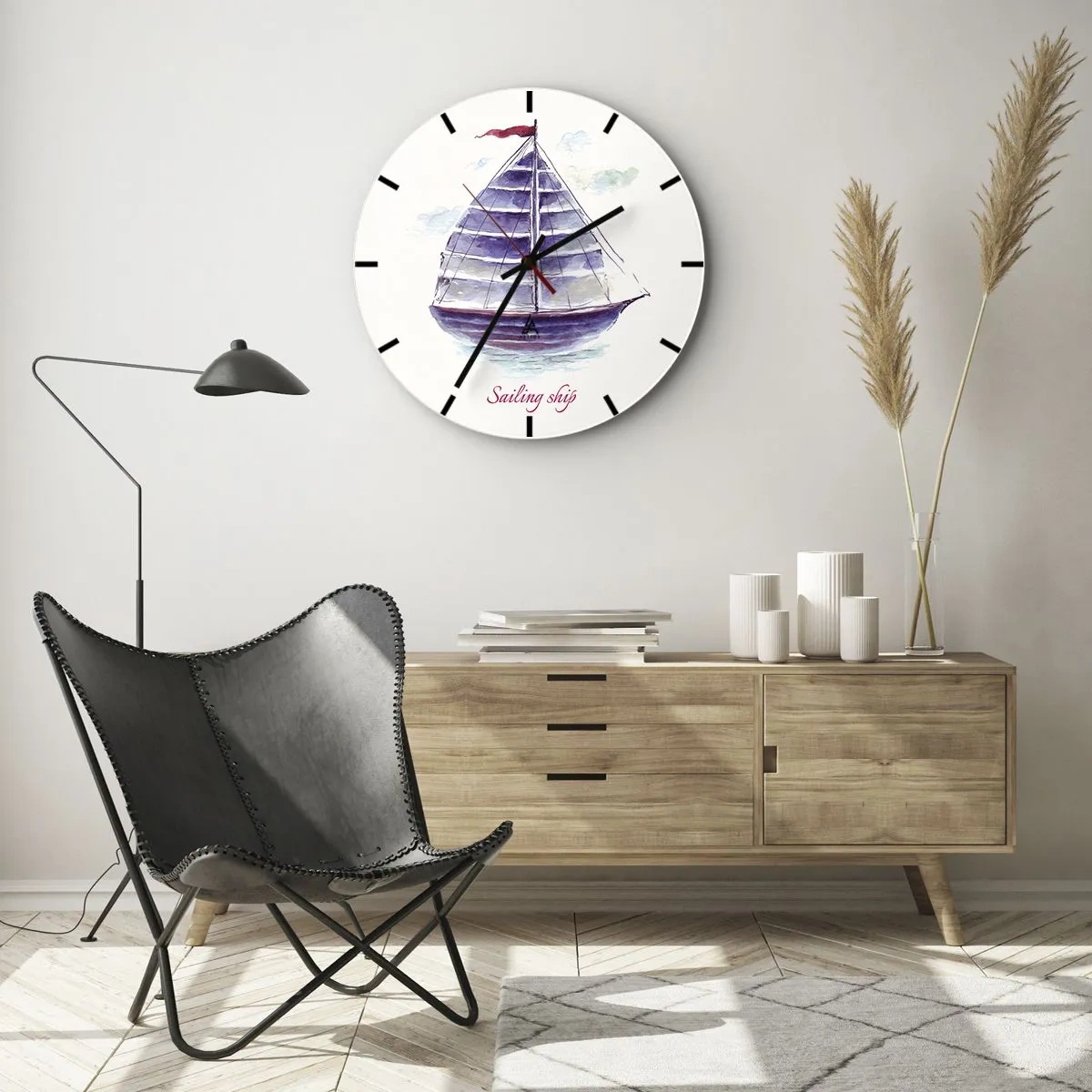 Ceas de perete - Ceas pe sticlă - Pânze pline și apă calmă - 40x40 cm