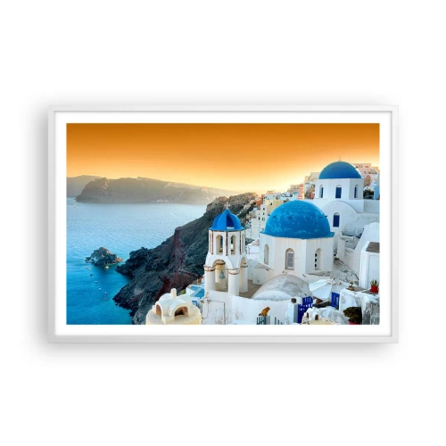 Poster în ramă albă - Santorini - îmbrățișat de stânci - 91x61 cm