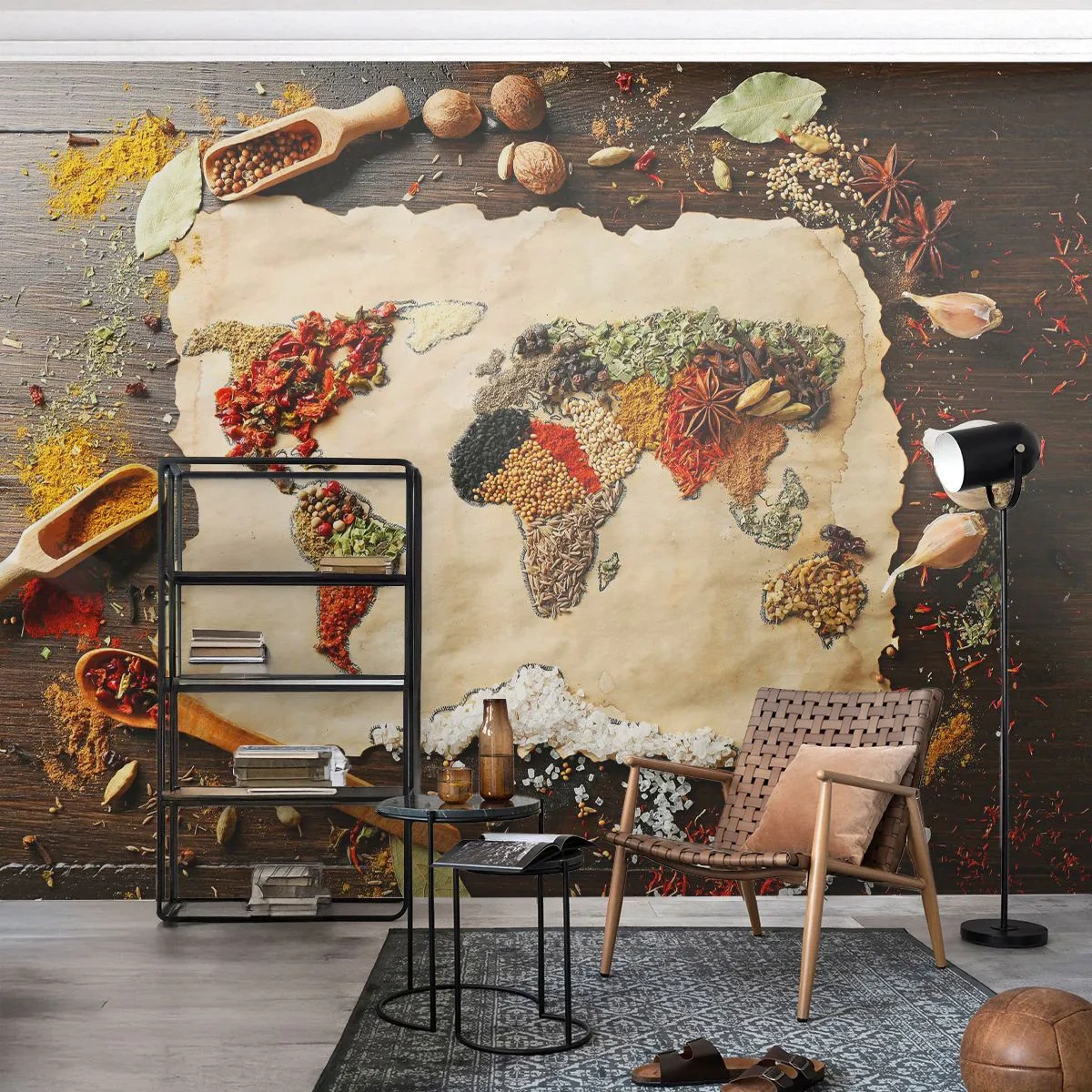 Tapet Standard Eco - Toate gusturile lumii - Gastronomie, Harta lumii, Condimente uscate - 200x140 cm
