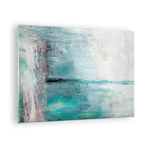 Tablou pe sticlă - Compoziție abstractă în nuanțe de albastru și gri - 70x50cm - Orizontal în albastru - Decorațiune modernă pentru perete pentru living și dormitor ARTTOR